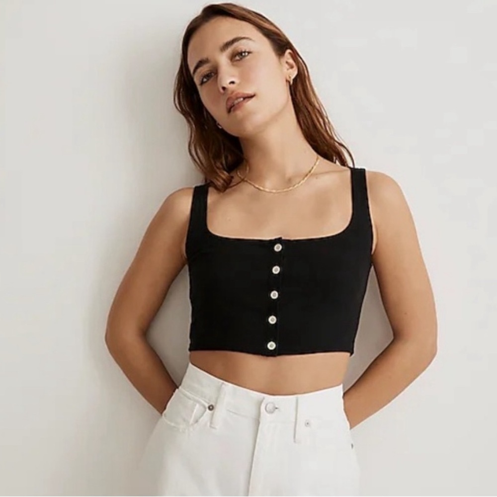 Madewell Ribbed Bralette Tank Top Black Button Up Size Medium